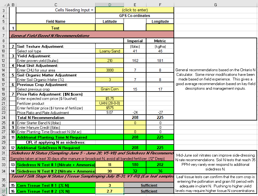 Ontario Nitrogen Calculator Example